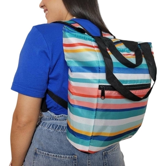 Unisex Lunch Backpack Generic Striped Cooler Backpack Insulated Portable Cooler - Picture 2 of 8